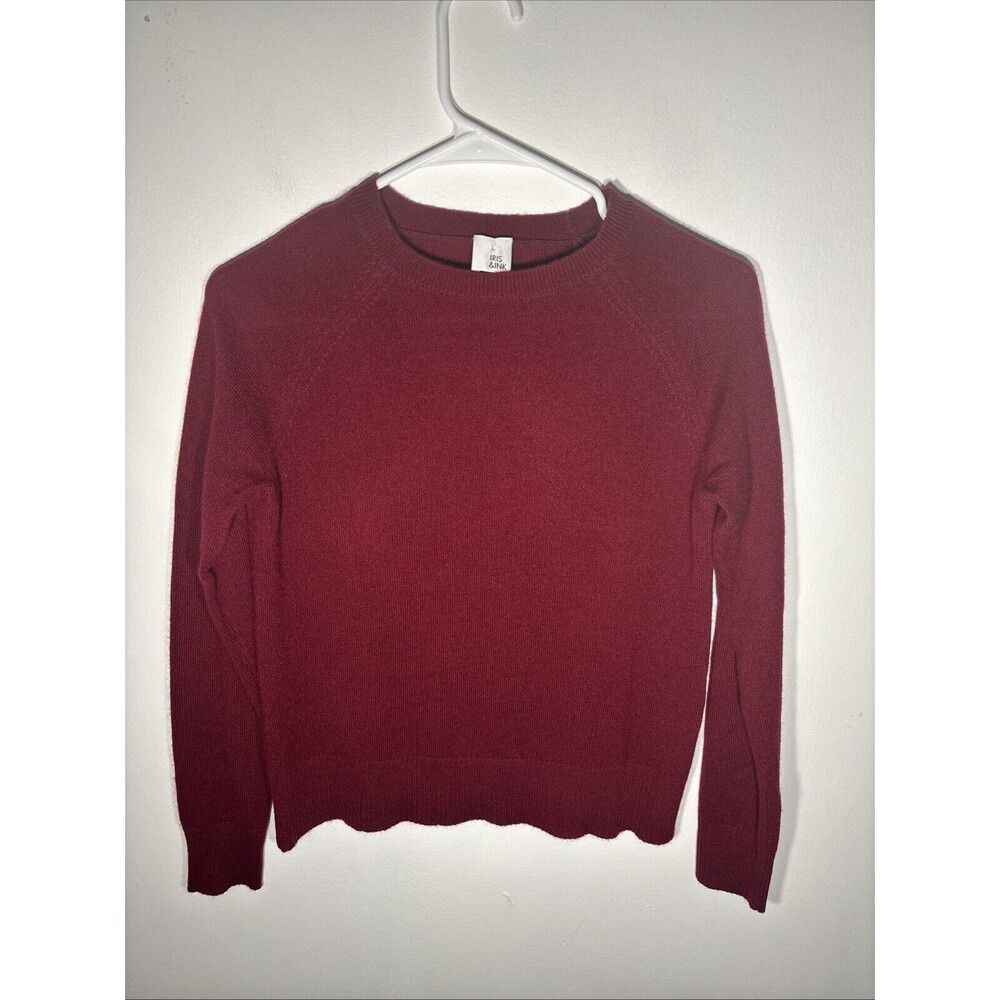 Iris & Ink Womens 100% cashmere round neck long sleeve jumper Burgundy  Size Xs